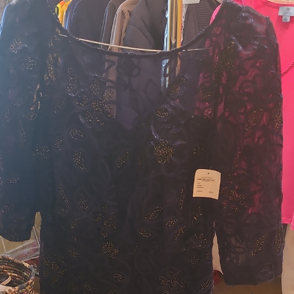 JS Collections Navy and Gold Long Sleeve Dress